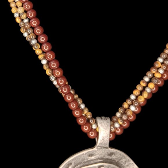 Premier Designs Tigers Eye Medallion Chunky Brown Silvertone Statement Necklace - Picture 4 of 9